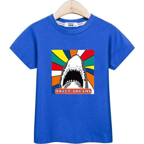 Lolocee fashion shirt kids tees shark funny design little boy t-shirt full cotton summer tops baby girls clothes print top 3-14T