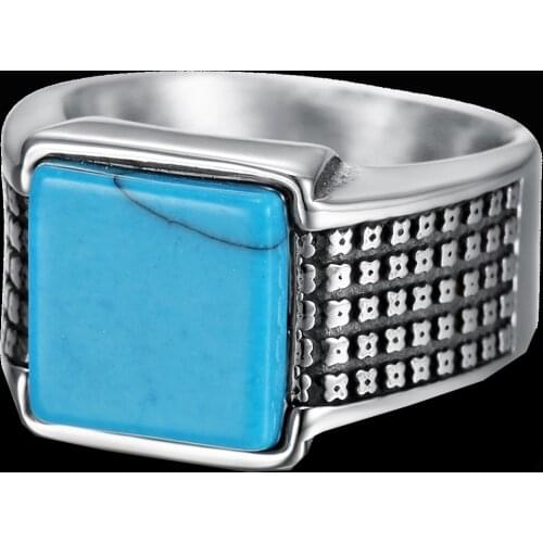 Size 8-13 rock roll men style antique blue stone rings stainless steel single stone ring men women