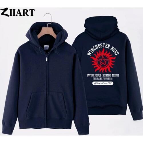 Man Boy Coat Full Zip Hoodie Fleece Hooded Jacket Winchester Bros. Supernatural Saving People Hunting Things The Family ZIIART