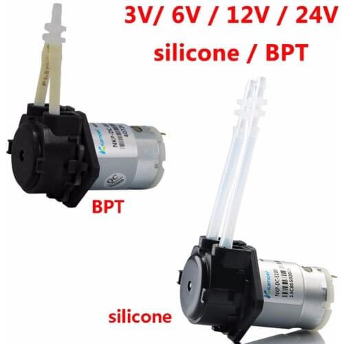 DC 3V 6V 12V 24V Small Peristaltic Dosing Pump Micro Self-priming Mute Liquid Water Pump silicone BPT Tubing for Lab 12V DC Pump