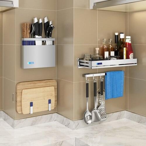 Stainless Steel Wall Mount Kicthen Storage Rack Organizer Knife Holder Cutlery Container Board Hook Dish Drying Shelf Drainer