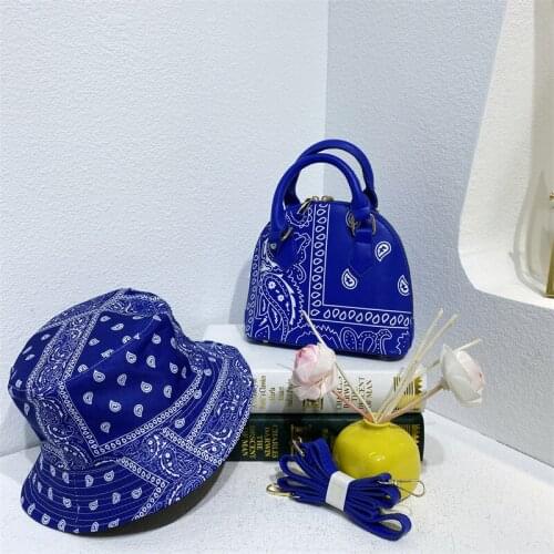 New Fashion Bandana Crossbody Handbags 2021 Purse Small Handbags for Women Ladies Cashew Flower Bucket Hats and Purse Set