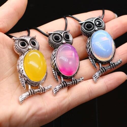 Natural Shell Alloy Necklace Owl-Shaped Brooch Pendant Leather Cord 2MM Charms For Elegant Women Love Romantic Gift