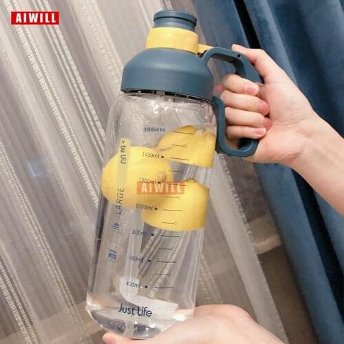 AIWILL Tritan Graduated Plastic Cup Large Capacity 1.8L Portable Water Bottle Straw Space Cup Outdoor Sports Kettle