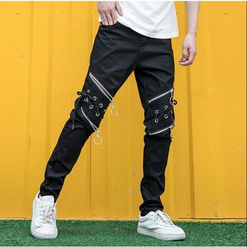 Personality casual mens pants Zipper hole harem pant men feet trousers youth fashion pantalon homme street spring summer black
