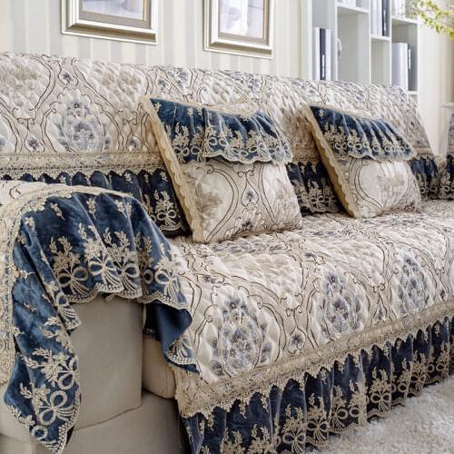 Embroidery Luxurious Sofa Cover Exquisite Sofa Mat Cushion Big Lace Fold Vertical Antiskid Chinese Style Sofa Pillow Towel Set