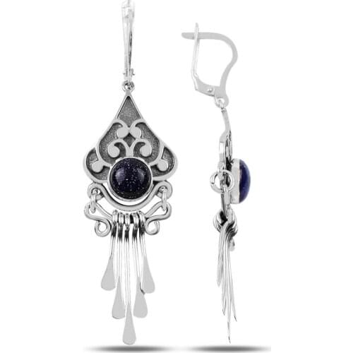 Silverlina Silver Blue Star Cubic Zirconia and Shaking Hand Handwork Earrings