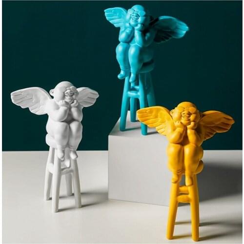 Nordic Home Creative Wings Angel Figurine Handwork Children Room Eco-friendly Resin Table Decoration Brief Art Desktop Ornaments