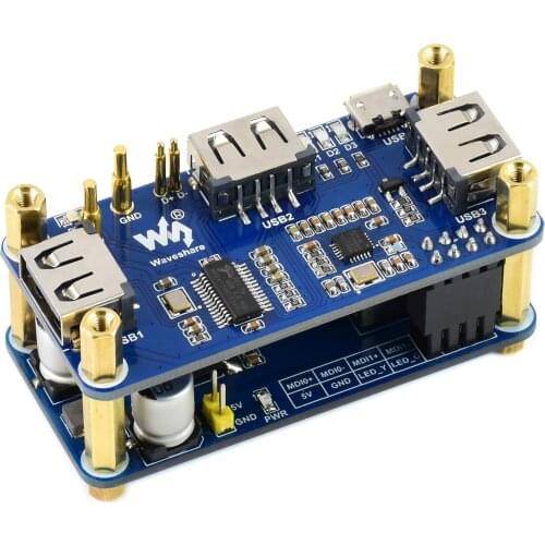 Waveshare PoE Ethernet / USB HUB HAT For Raspberry Pi Zero/ Zero W / Zero WH, 3x USB 2.0 Ports, 802.3af-Compliant