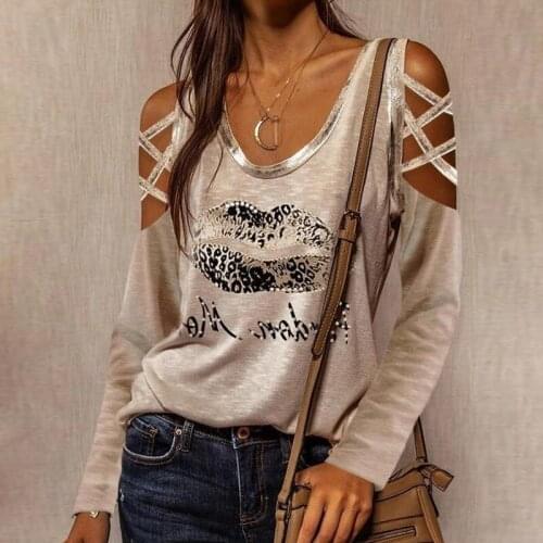 Spring Skull Print Women Blouse Tops Sexy Off Shoulder Hollow Out Shirt Pullover Summer Casual O Neck Loose Tops Streetwear 3XL