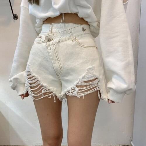 Retro High Waist Jeans Shorts Women 2020 Summer New Chic White Shorts Denim Ripped Short Sexy Harajuku Streetwear Short Trouser
