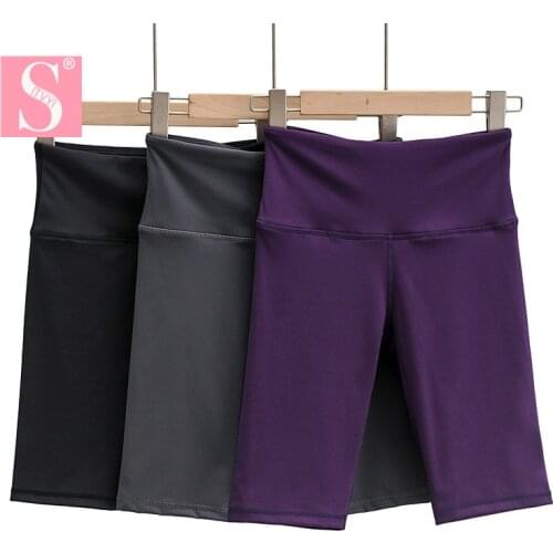 STVY 2020 Summer Autumn Sexy Women Cotton High Waist Elastic Pure Color Slim Knee-Length Bike Shorts Leggings Female