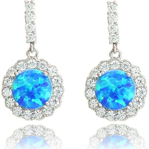 Shining Round Cut 6MM Synthetic Blue Fire Opal Gift for Women Fashion Jewelry Stud Earrings