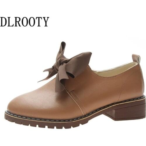 Women Flats Shoes 2019 Spring Fashion Butterfly-knot Round Toe Slip On Sweet Platform Shallow Low Heeled Casual Solid