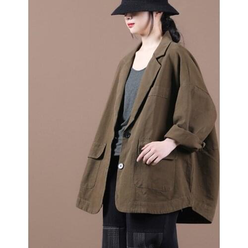 Women Blazer New Autumn 2020 New Korean Loose Large Size Literary Retro Two-Button All-match Suit Jacket Female Coat k1136