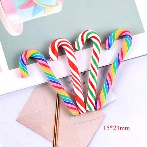 10Pcs Rainbow Color Polymer Clay Crutch Phone Case Christmas Decoration Embellishments for Scrapbooking Craft DIY Accessories