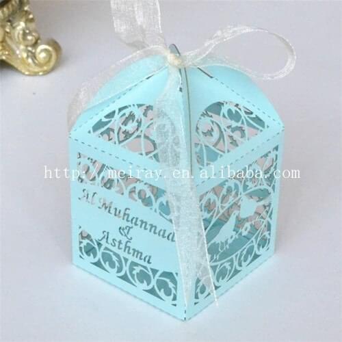 100pcs/lot free personalization laser cut wedding box, "birdcage"wedding boxes favors, fresh light blue wedding boxes gift box