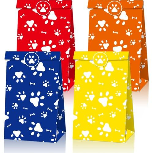 12pcs Cartoon Home Pet Animals Dog Paw Print Party Tableware Paper Gift Candy Bags Baby Shower Kids Happy Birthday Party Favors