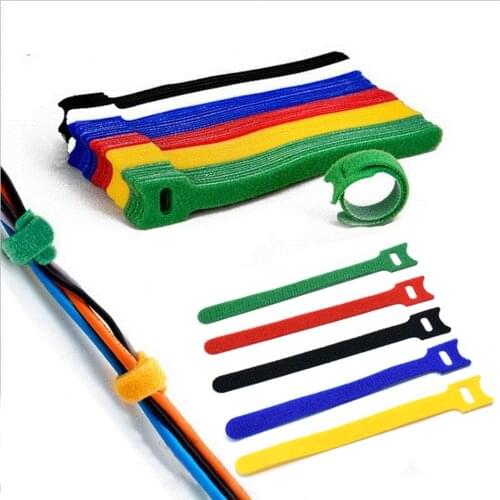 50Pcs reusable color cable ties nylon cable ties T-shaped velcro cable ties with hook and loop finishing tools cable organizer
