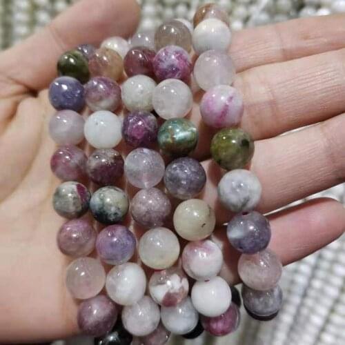 Natural Stone Beads Bracelet Plum blossom Tourmaline For Men And Women Wear Elastic String Beaded Jewelry6mm 8mm 10mm