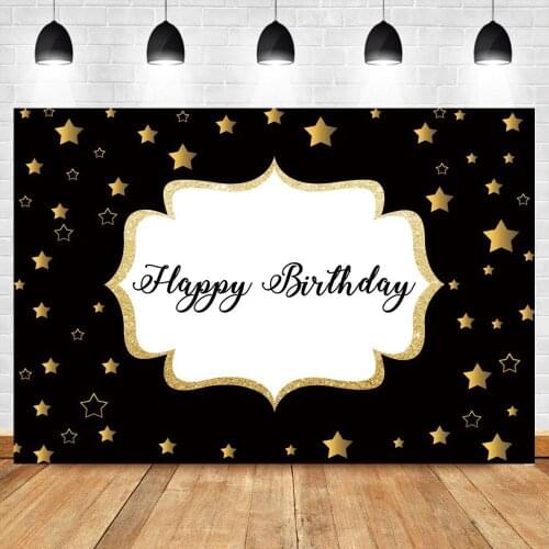 Black White Happy Birthday Photo Background Kids Party Cake Dessert Table Decor Wall Poster Vinly Backdrops