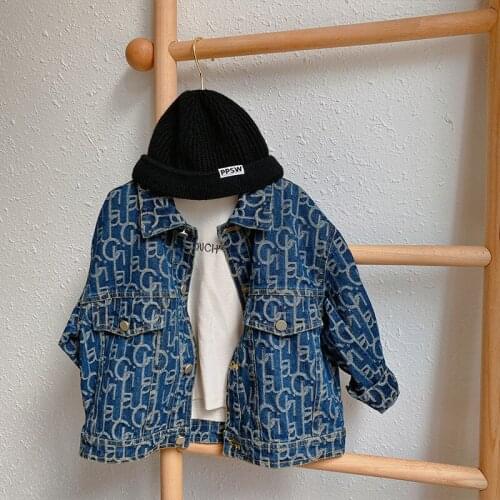 Childrens Denim Jacket 2020 Autumn and Winter New Baby Boys and Girls Short Denim Coat Baby Letter Print Top Kids Jackets 2-8Y