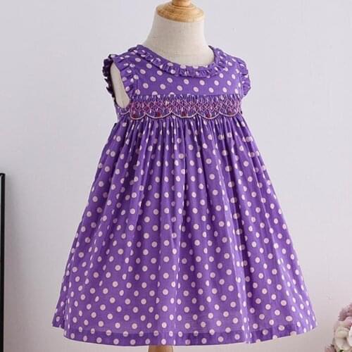 Baby girls polka dot smocking dresses for little girl elegant princess vintage embroidered summer children sleevless dress