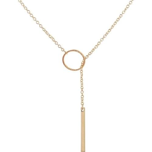 Lariat Bar Necklace Open Circle Y Necklace copper Vertical Bar Looped Long Necklace