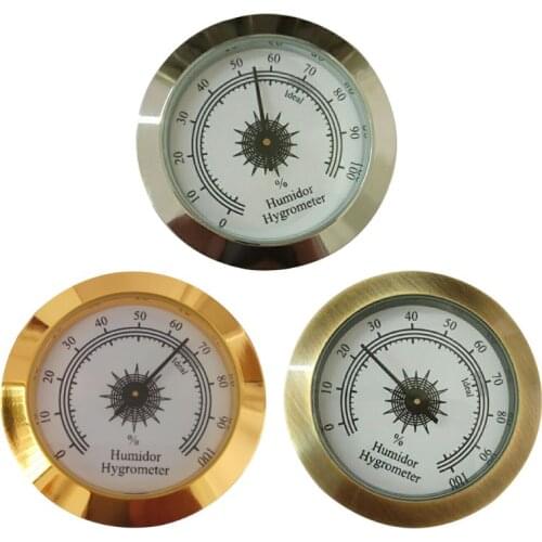 Hot Selling 50mm Round Glass Analog Hygrometer For Humidors Gold For Guitar Violin Cigar Tobacco Care Tools