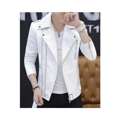HOO new 2021 cultivate ones morality Young handsome leather fashion leather jacket lapels fashion