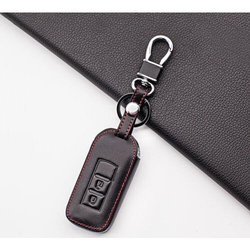 Wear Resistant 100% Leather Key Case For Mitsubishi L200 ASX Outlander Eclipse Cross Pajero Sport Lancer 2 Buttons key Fob Cover