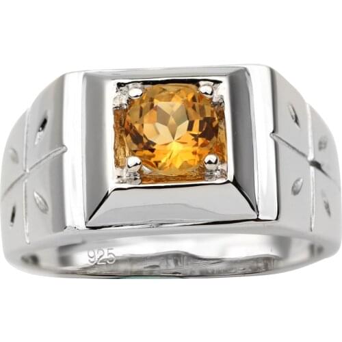 Natural Yellow Citrine Ring Men Cross 925 Sterling Silver 6mm Gemstone November Birthstone Birthday Gift R510GCN