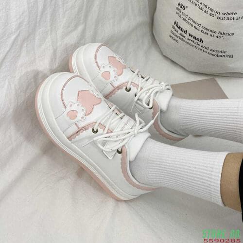 Kawaii Shoes Women Sneakers White Round Head Platform Causal Sports Student Cute Pink Girl Lolita Fashion Flats 2021 Spring