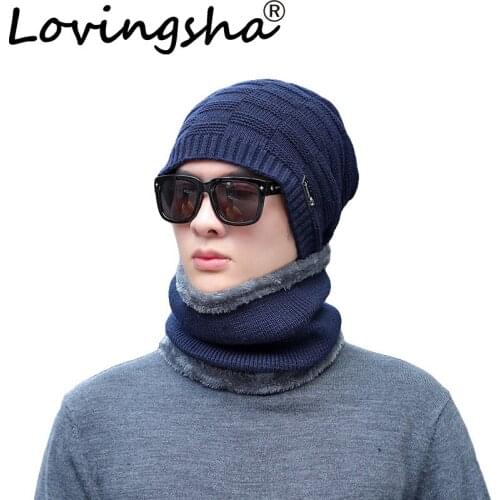 LOVINGSHA Winter Women Scarf Knitted Hat Set Caps Mask Bonnet Warm Baggy Hats For Men Autumn Skullies Beanies Hats HT134