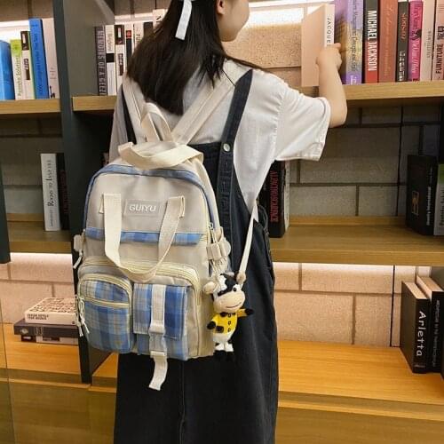 Japanese Cute Fashion Womens Backpack Girls Plaid Student School Bag Large Capacity Light Travel Backpacks
