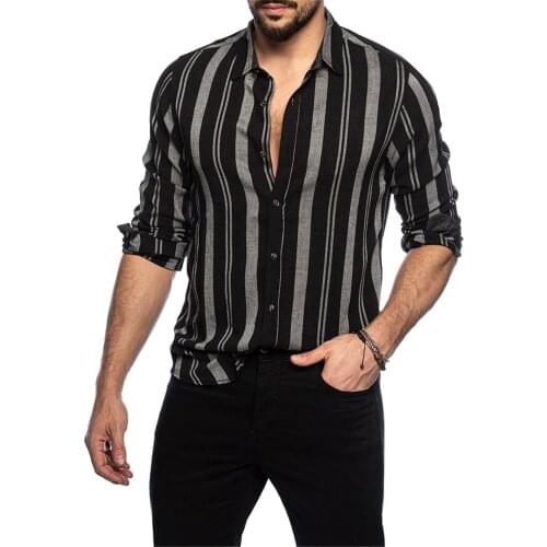 Mens Shirts 2021 Summer Long Sleeve Striped Shirts Casual Fashion Slim Turn-Down Collar Muiti-Color Work Tops Plus Size 3XL
