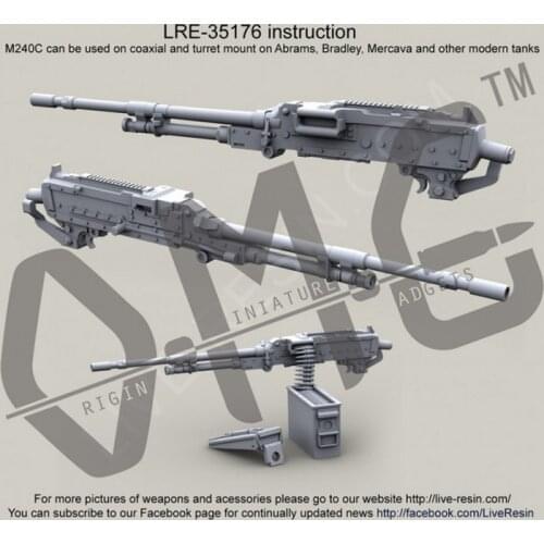 [Scale Model Kit] Live Resin LRE-35176 1/35 M240C (with Picatinny rail) for coaxial and turret mount on M1A1, M1A2 Abrams, M2A2