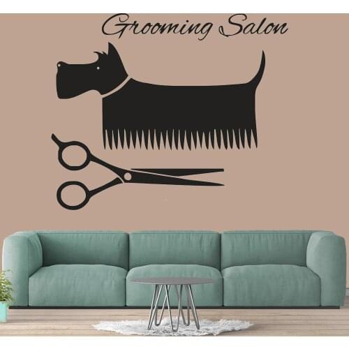 Grooming Salon Wall Sticker Dog Shade Comb Scissors Decorations Living Room Removable Adhesive Art Mural Decals Home Decor WL351