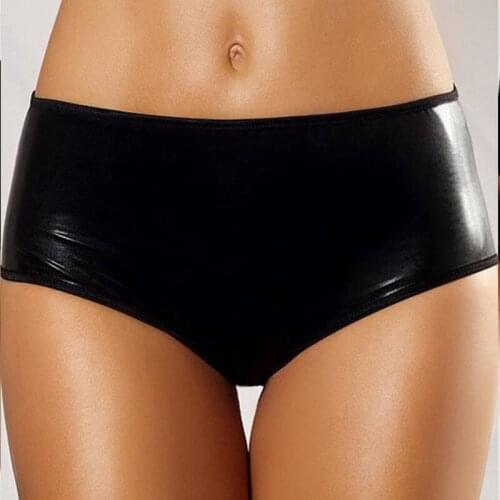 Extremely Sexy Metal Chain Ladies Underwear Special Design Black Women Panties Faux Leather Briefs Plus Size M-6XL