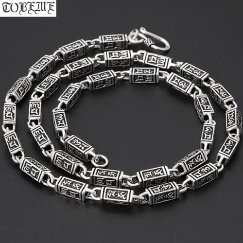 NEW 100% 925 Silver Tibetan Six Words Proverb Necklace Sterling Buddhist OM Words Necklace Pure Silver Good luck Necklace