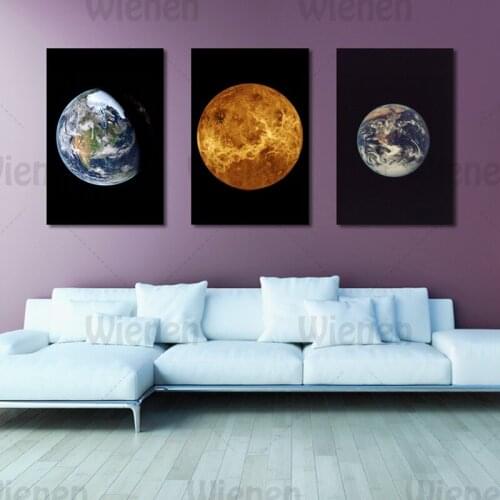 Planet Moon Earth 3Pcs Posters And Prints Room Decoration Science Outer Space Living Room Wall Art Mural Decor Picture Custom