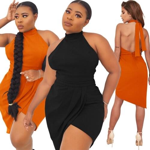 S-5XL 2021 summer sexy plus size dress women clothing solid halter sleeveless backless club dresses Wholesale Dropshipping