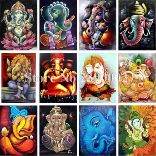 Full Square Diamond Lord Ganesha 5D DIY Diamond Painting Colorful Elephant Embroidery Cross Stitch Rhinestone Mosaic Decor Gift