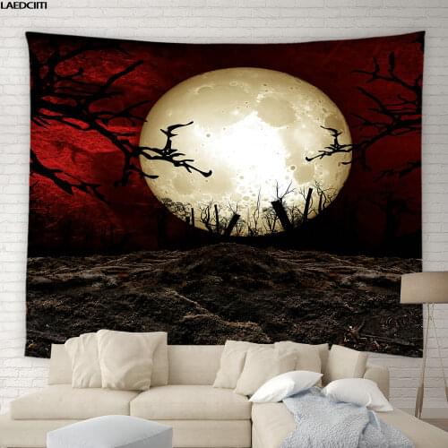 Psychedelic Night Tapestry Horror Moonlight Forest Halloween Party Background Wall Hanging Cloth Living Room Bedroom Home Decor
