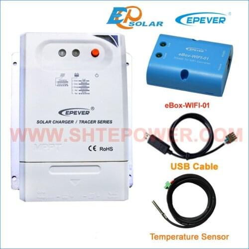 Regulator 20A 20amps MPPT EPEVER Free Shipping USB cable+temp sensor Tracer2210CN eBOX-Wifi-01 Solar controller EPsolar