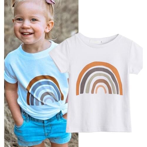 Girl Shirt Childrens Clothing Basic Shirt Cotton Girls Short-Sleeve T-Shirt Rainbow Kids Tops Shirts For Girl Casual Wear Tees