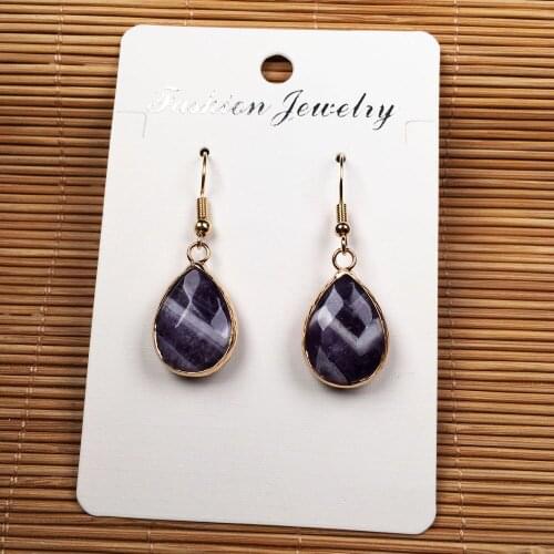 2020 New Women Nature Stone Earrings Stud Exquisite Jewelry Handmade Long Drop Shape Faceted Purple Stripe Agates Stone Earring