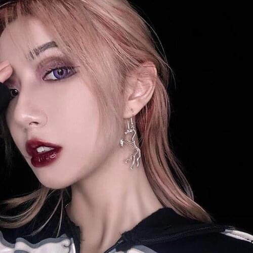 2019 New Design Punk Silver Color Skull Stud Earrings For Women Man Vintage Retro Unicorn Skeleton Ear Gothic Halloween Jewelry