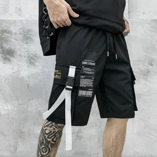 Summer Casual Men Shorts Knee Length Bermuda Shorts Mens Ribbons Hip Hop Mens Short Pants 2020 Cargo Shorts Men New