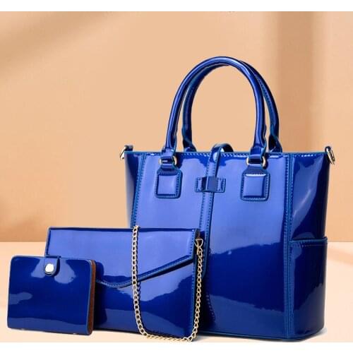 Luxury New 3pcs/Set Ladies HandbagsTote Bag for Female Large Patent Leather Shoulder Messenger Bags Women Composite Bags Purse